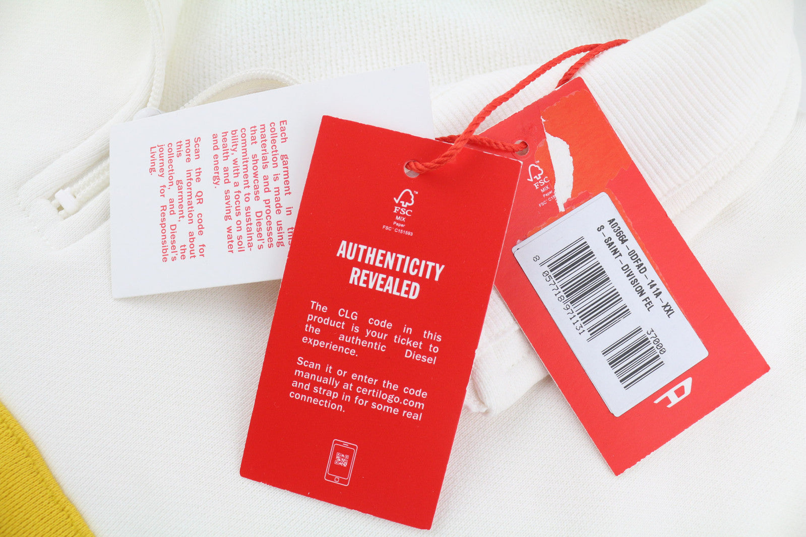 DIESEL S-Saint-Division Men Sweatshirt 2XL White Pullover Half Zip RRP€225