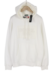 DIESEL D4D-21 Men Hoodie L White Cotton Pullover Kangaroo Pocket Hooded RRP€175
