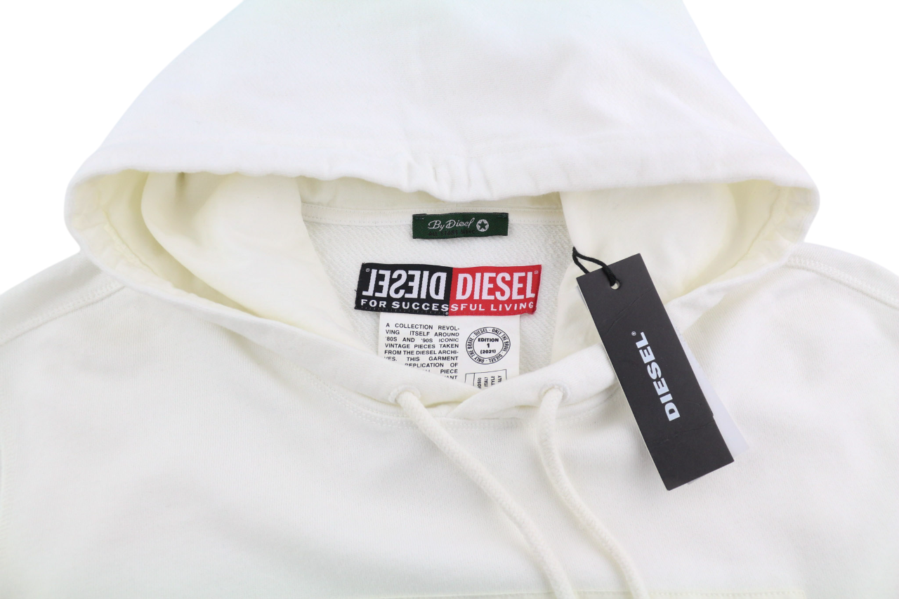 DIESEL D4D-21 Men Hoodie L White Cotton Pullover Kangaroo Pocket Hooded RRP€175
