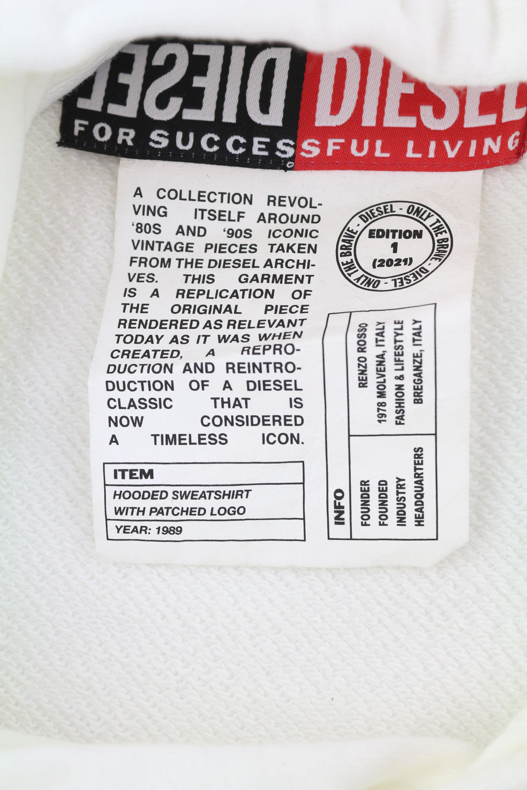 DIESEL D4D-21 Men Hoodie L White Cotton Pullover Kangaroo Pocket Hooded RRP€175