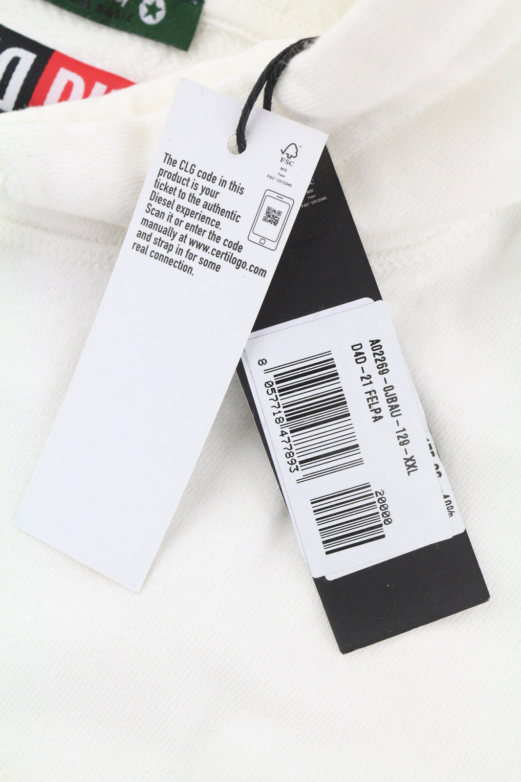 DIESEL D4D-21 Men Hoodie 2XL White Cotton Pullover Kangaroo Pocket Hood RRP€175