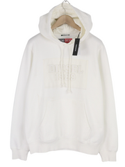 DIESEL D4D-21 Men Hoodie L White Cotton Pullover Kangaroo Pocket Hooded RRP€175