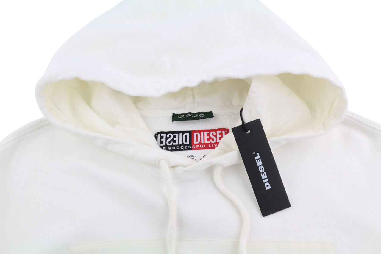 DIESEL D4D-21 Men Hoodie L White Cotton Pullover Kangaroo Pocket Hooded RRP€175