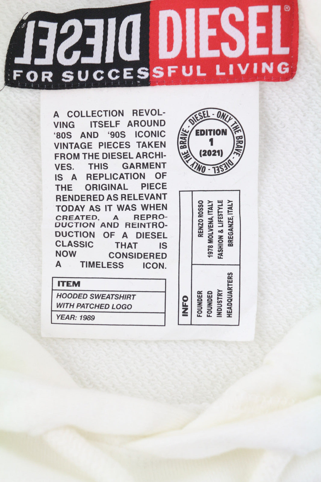 DIESEL D4D-21 Men Hoodie L White Cotton Pullover Kangaroo Pocket Hooded RRP€175