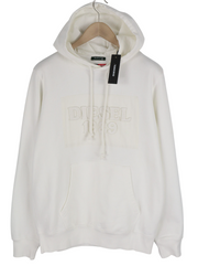 DIESEL D4D-21 Men Hoodie M White Cotton Pullover Kangaroo Pocket Hooded RRP€175
