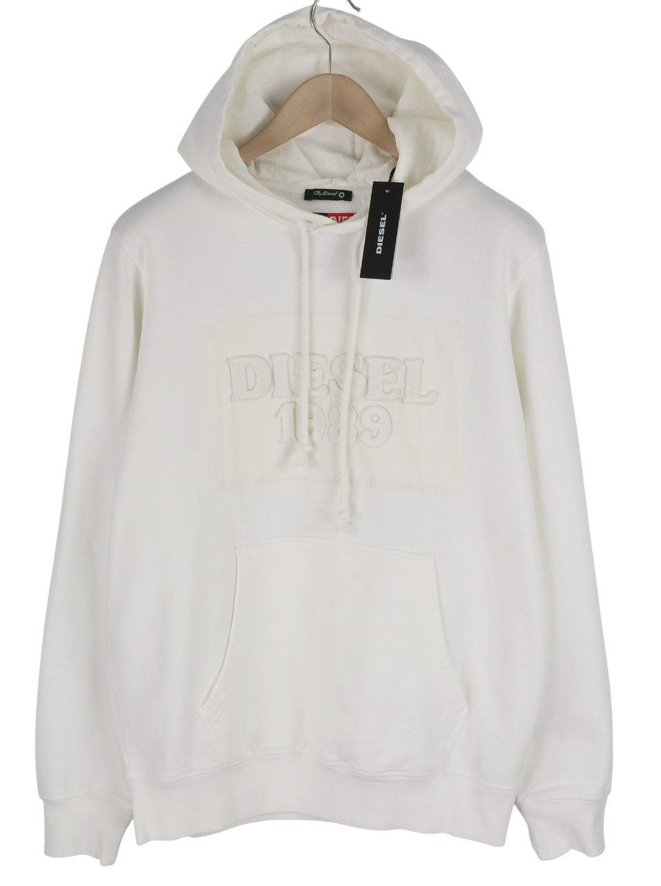 DIESEL D4D-21 Men Hoodie M White Cotton Pullover Kangaroo Pocket Hooded RRP€175