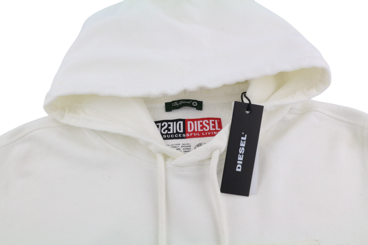 DIESEL D4D-21 Men Hoodie M White Cotton Pullover Kangaroo Pocket Hooded RRP€175