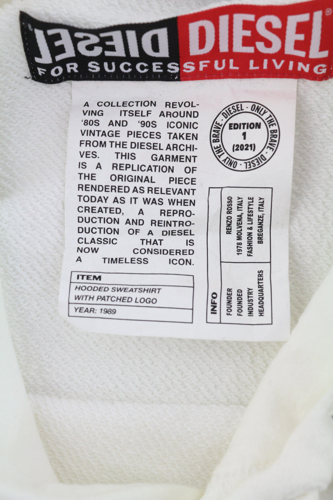 DIESEL D4D-21 Men Hoodie M White Cotton Pullover Kangaroo Pocket Hooded RRP€175