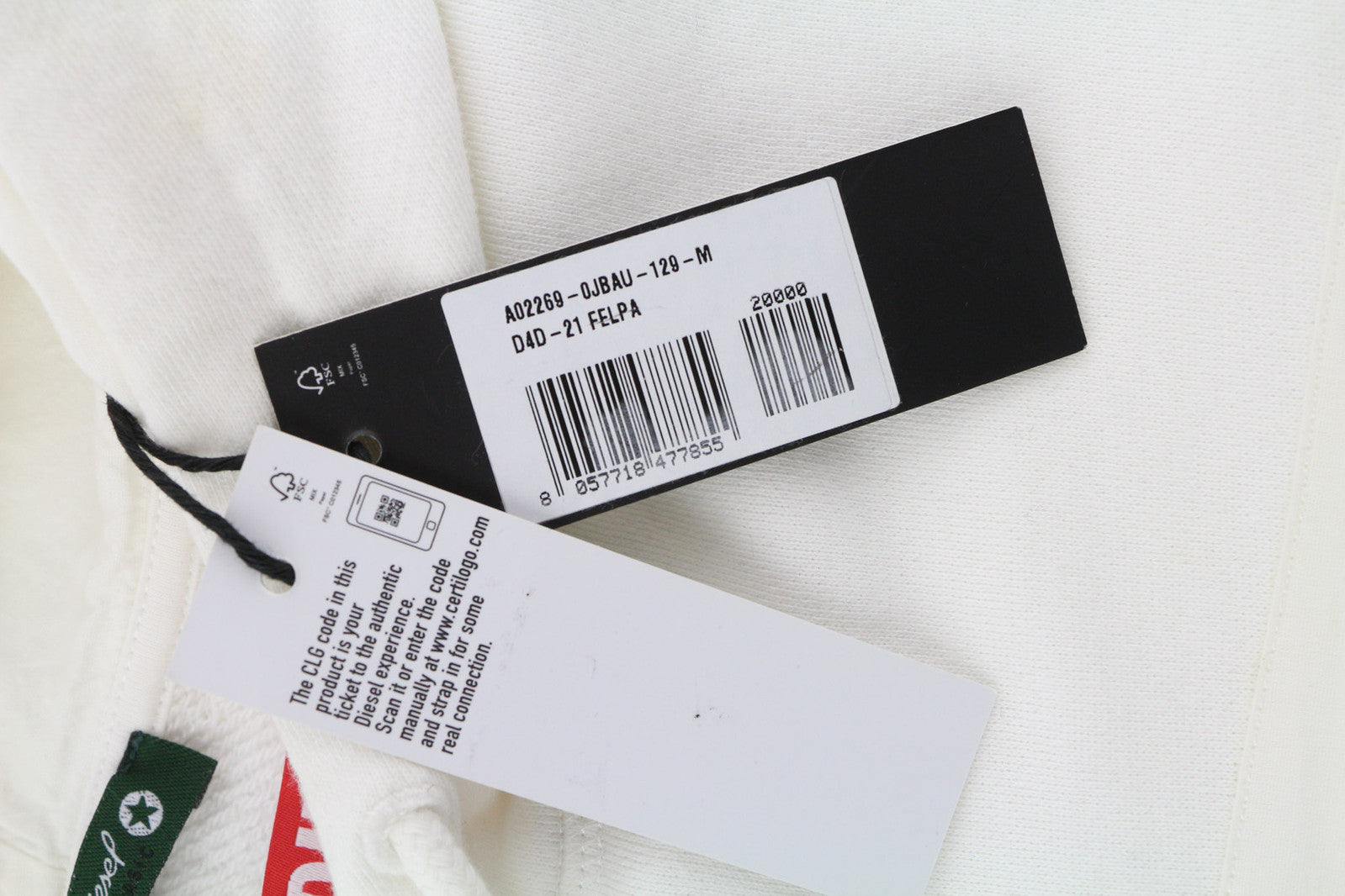 DIESEL D4D-21 Men Hoodie M White Cotton Pullover Kangaroo Pocket Hooded RRP€175