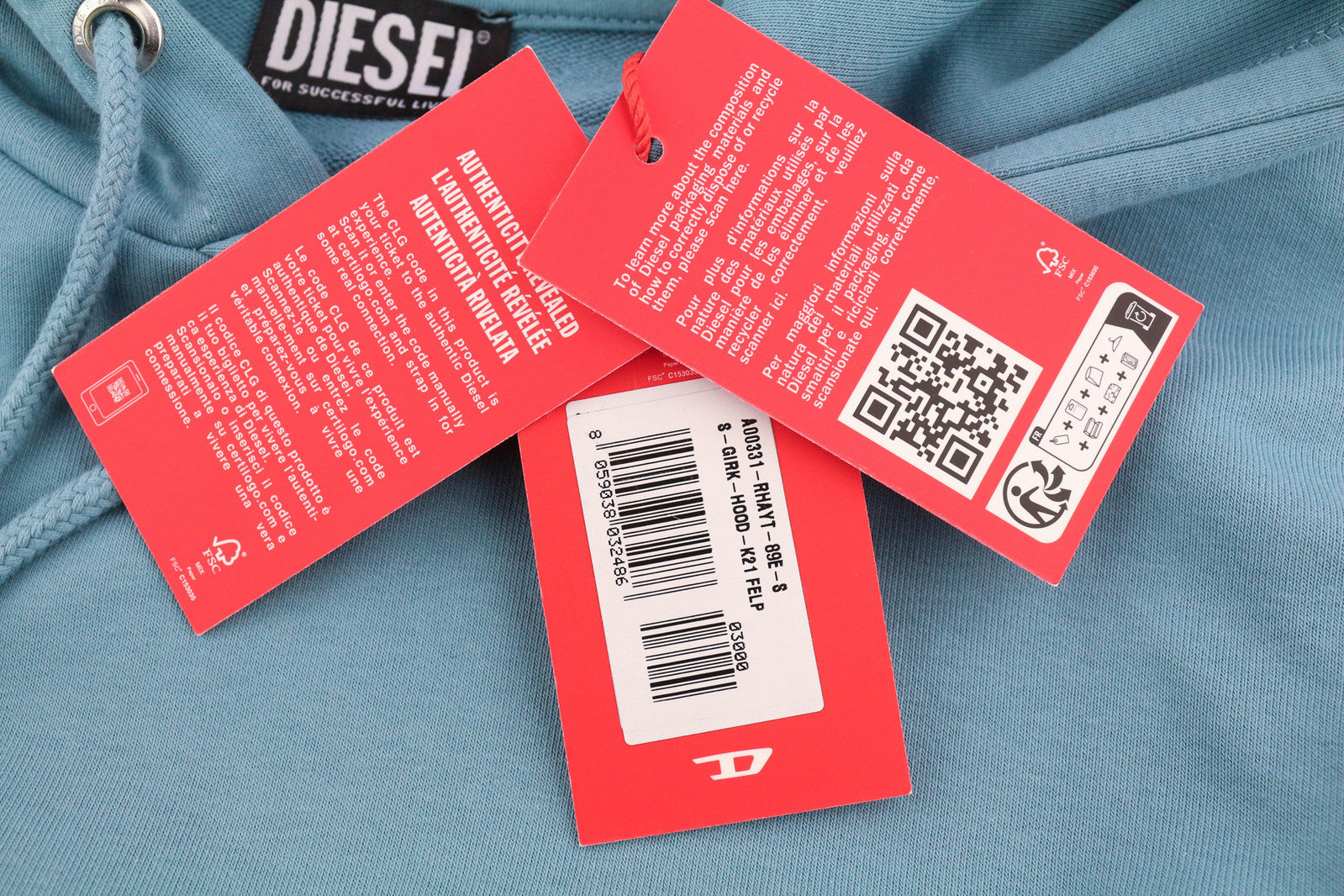 DIESEL S-Girk-Hood-K21 Men Hoodie S Blue Pullover Oversized Kangaroo RRP€110