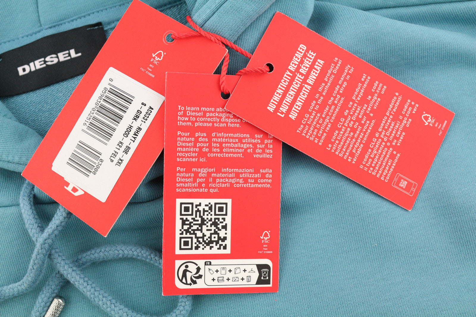 DIESEL S-Girk-Hood-K21 Men Hoodie 2XL Blue Pullover Oversized Kangaroo RRP€110