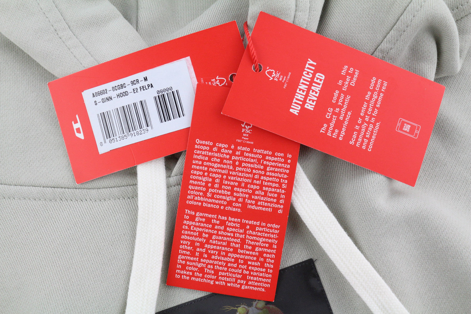 DIESEL S-Ginn-Hood-E2 Men Hoodie M Grey Pullover Kangaroo Oversized RRP€195