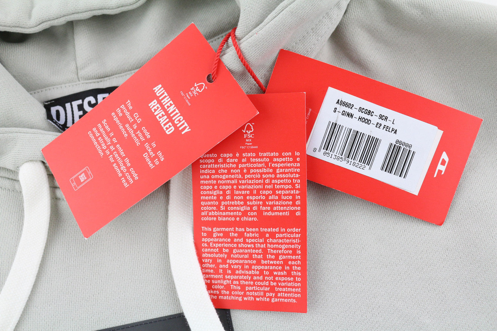 DIESEL S-Ginn-Hood-E2 Men Hoodie L Grey Pullover Kangaroo Oversized RRP€195