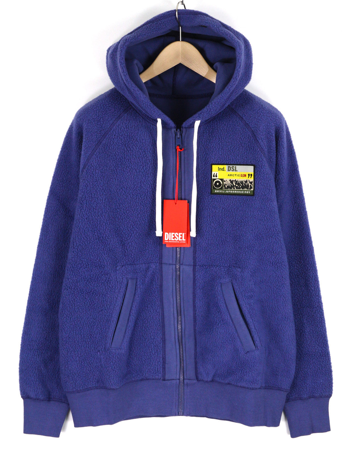 DIESEL S-Rummes-Zip-Rev Men Hoodie M Blue Fleece Pockets Oversized RRP€250