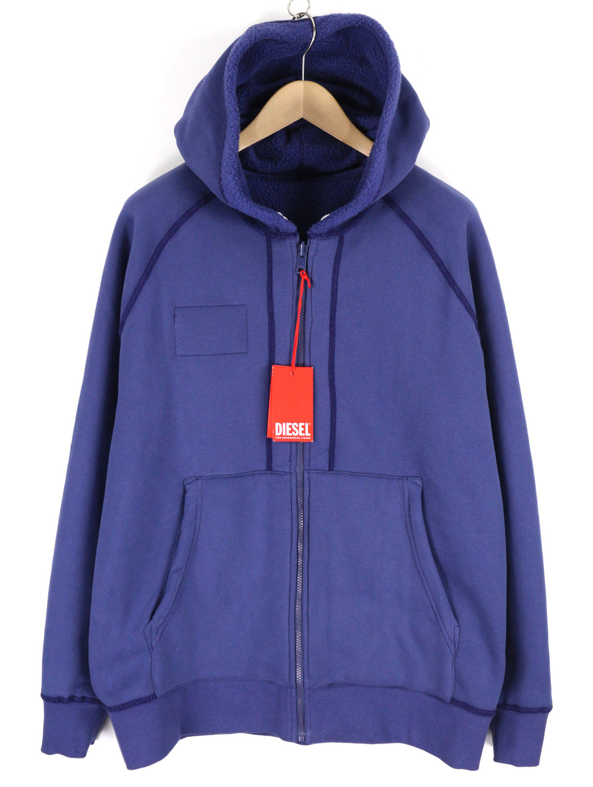 DIESEL S-Rummes-Zip-Rev Men Hoodie XL Blue RRP€250 Fleece Pockets Oversized