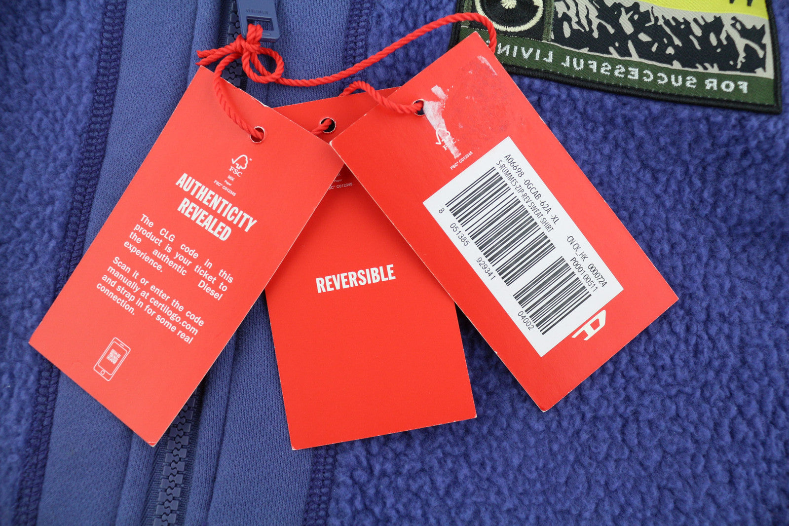 DIESEL S-Rummes-Zip-Rev Men Hoodie XL Blue RRP€250 Fleece Pockets Oversized