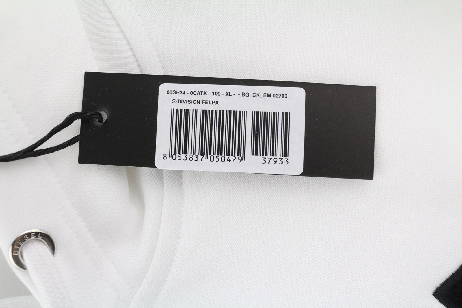 DIESEL S-Division Men Hoodie XL White Pullover Oversize Front RRP€140 Hooded