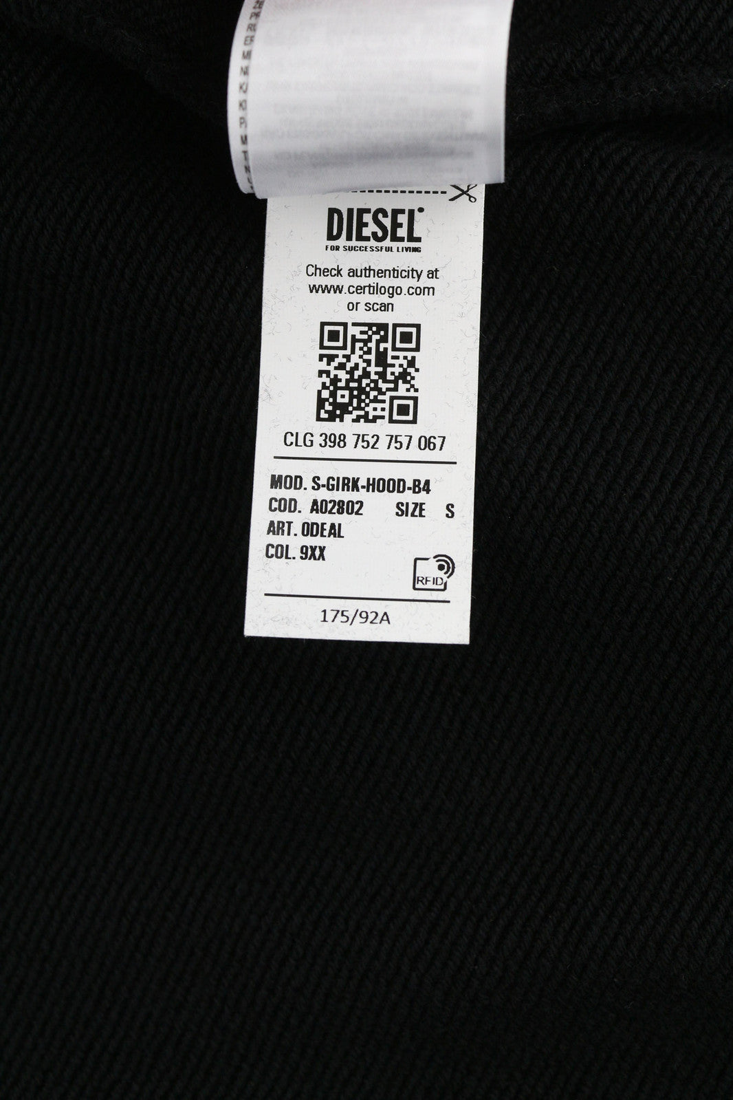 DIESEL S-Girk-Hood-B4 Men Hoodie S Black Pullover Kangaroo Oversized RRP150