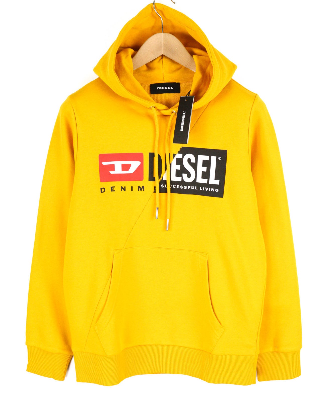 DIESEL S-Girk-Hood-Cuty Men Hoodie S Yellow Pullover Kangaroo Oversized RRP140