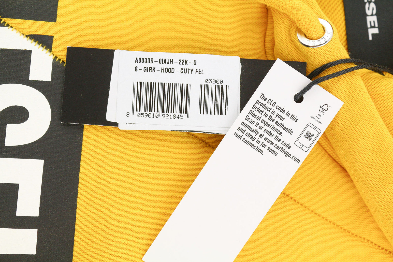 DIESEL S-Girk-Hood-Cuty Men Hoodie S Yellow Pullover Kangaroo Oversized RRP140