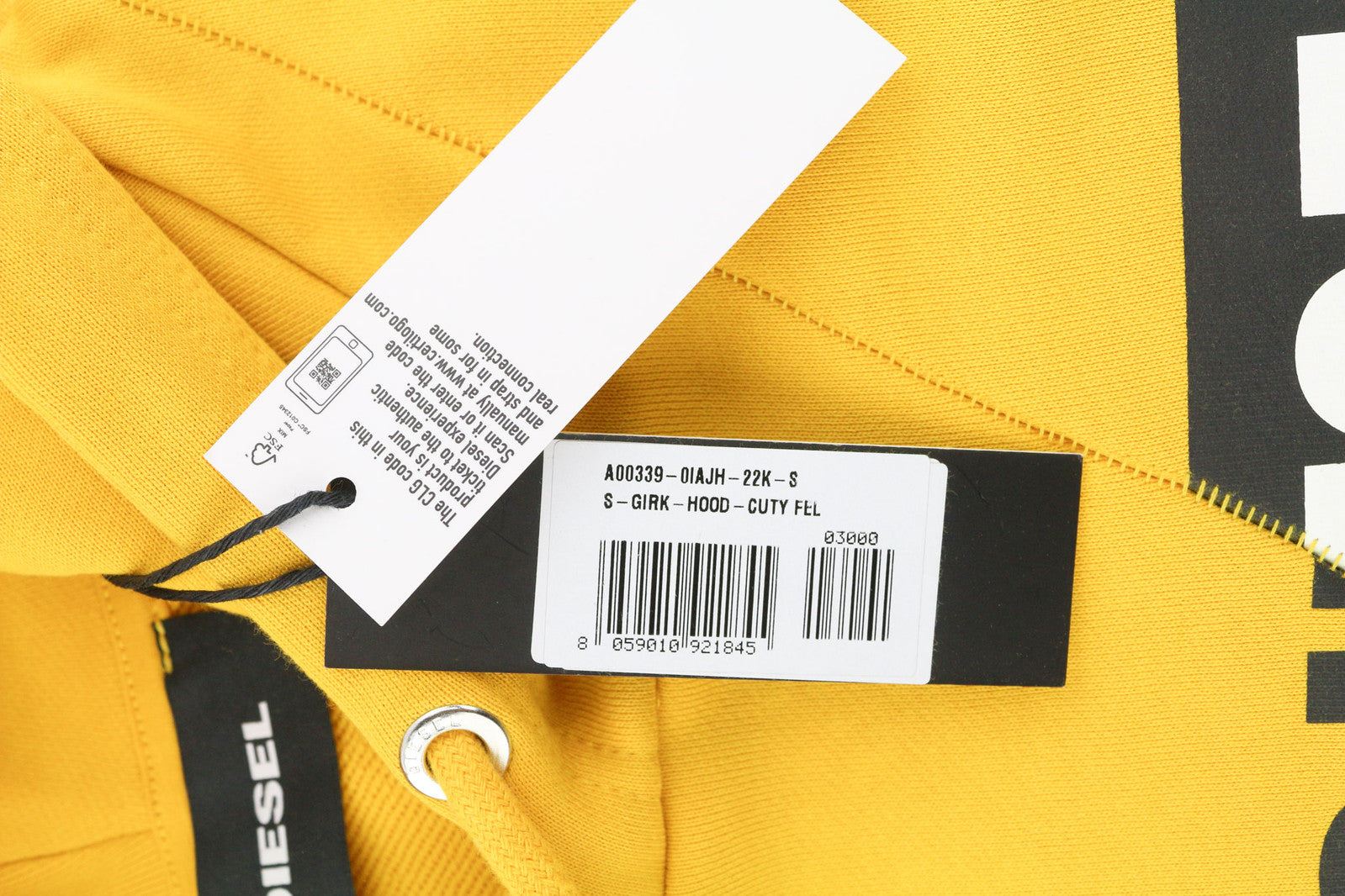 DIESEL S-Girk-Hood-Cuty Men Hoodie S Yellow Pullover Kangaroo RRP€140 Oversized