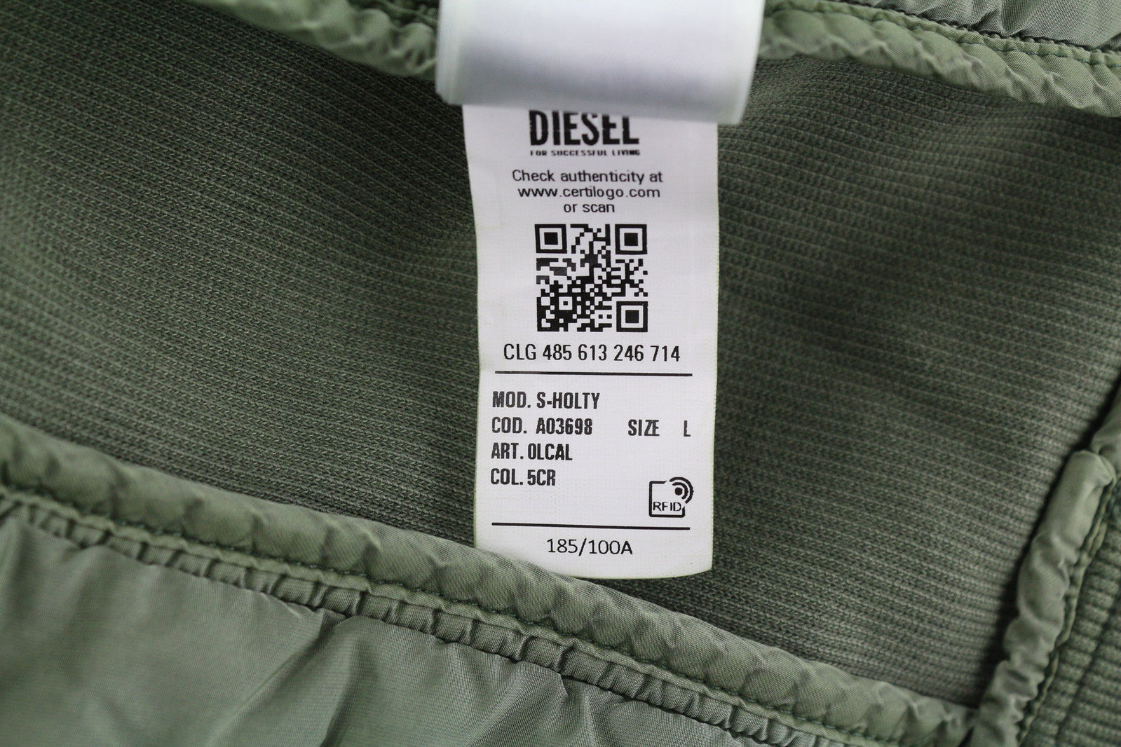 DIESEL S-Holty Men Sweatshirt L Green Pullover Padded Quilted Crew Neck RRP225