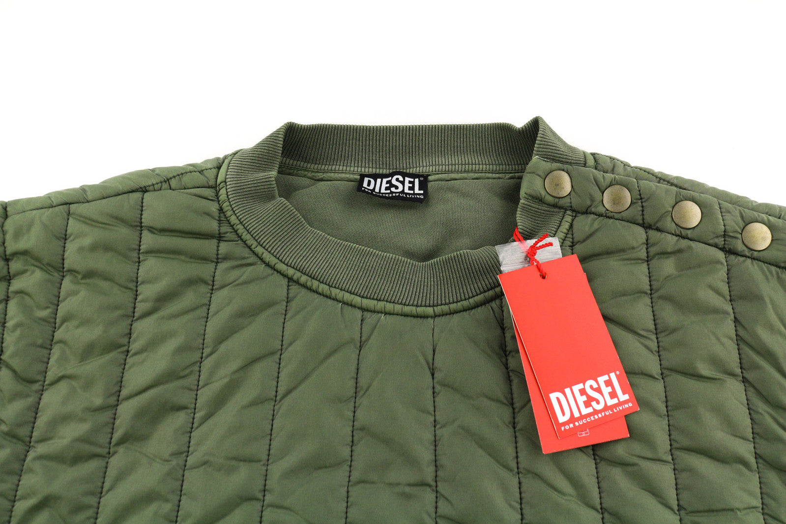 DIESEL S-Holty Men Sweatshirt L Green Pullover Padded Quilted Crew Neck RRP225
