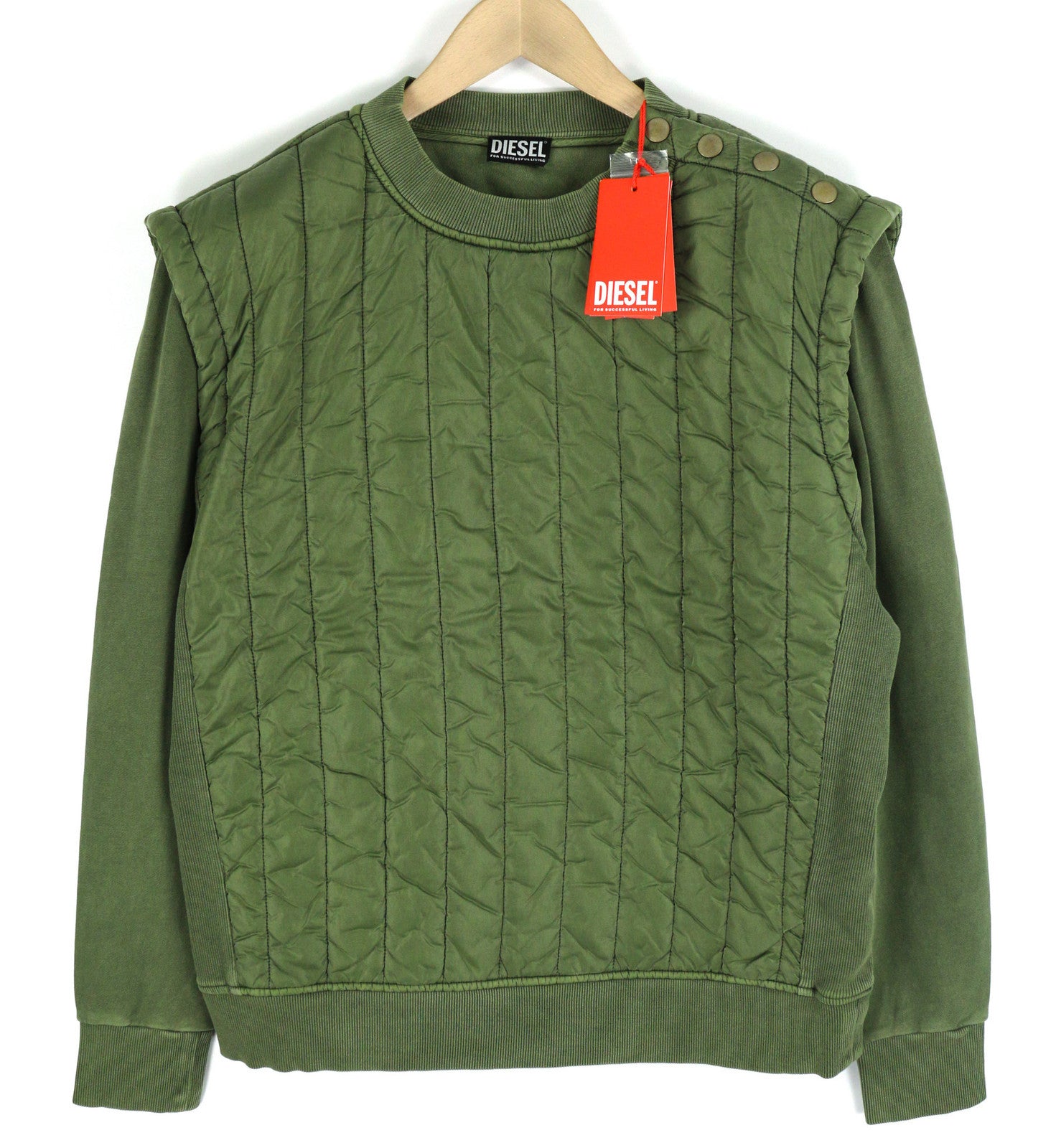 DIESEL S-Holty Men Sweatshirt L Green Pullover Insulated Quilted RRP€225