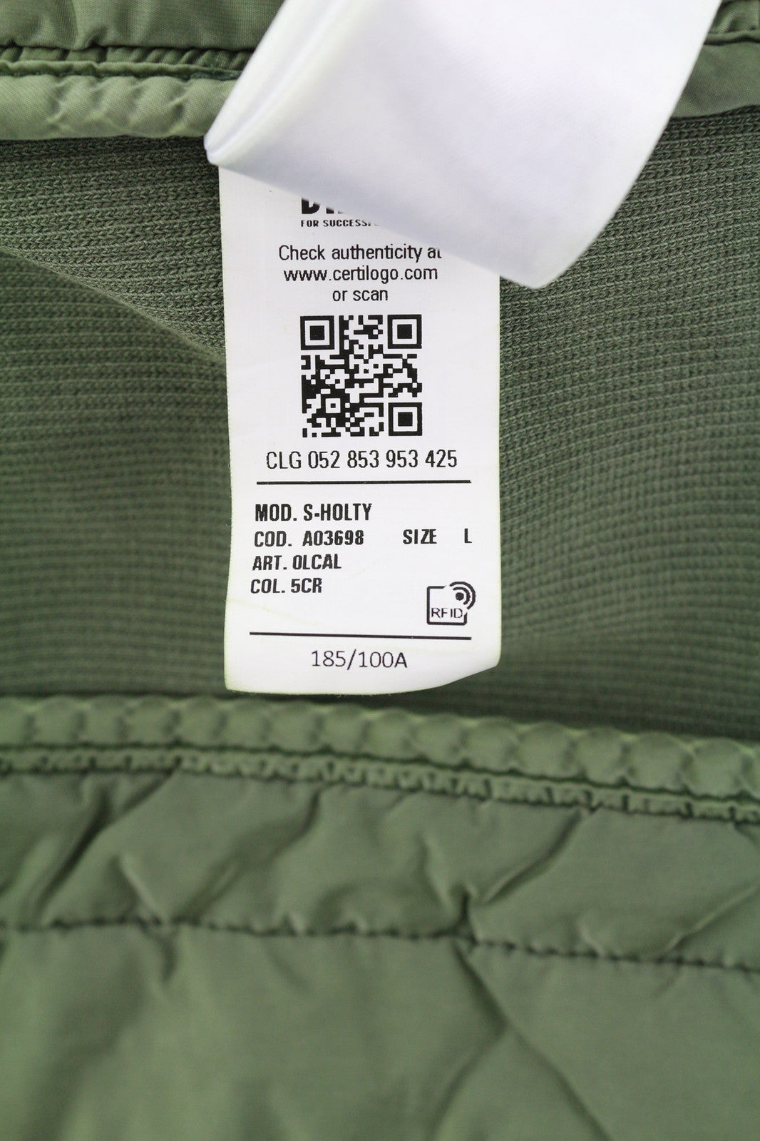 DIESEL S-Holty Men Sweatshirt L Green Pullover Insulated Quilted RRP€225