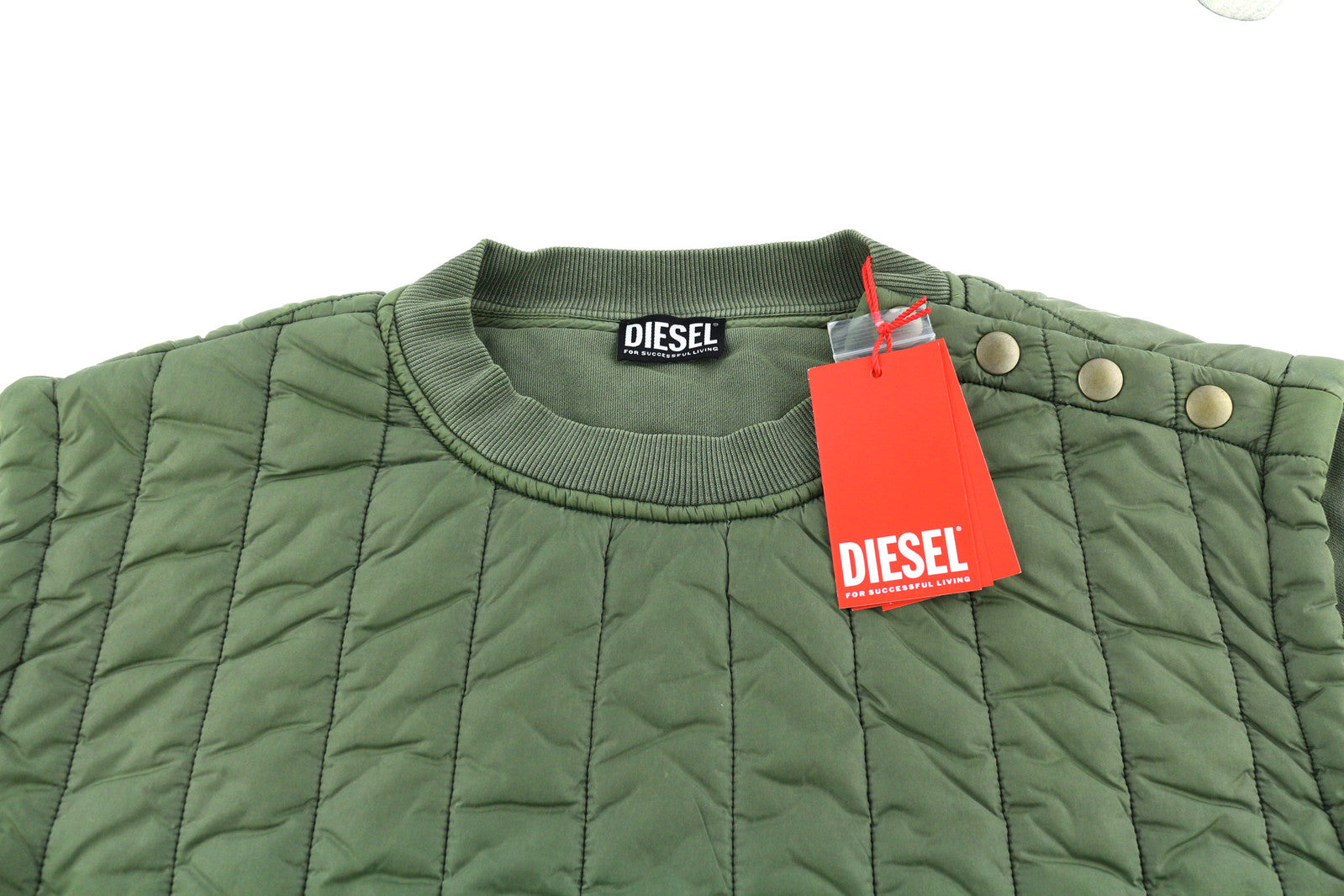 DIESEL S-Holty Men Sweatshirt L Green Pullover Insulated Quilted RRP€225