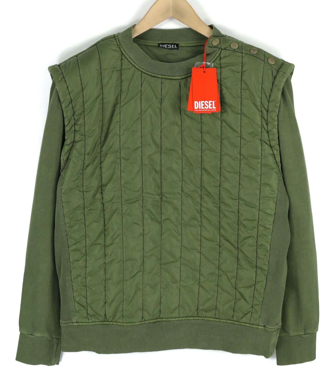 DIESEL S-Holty Men Sweatshirt L Green Pullover Padded Quilted RRP€225