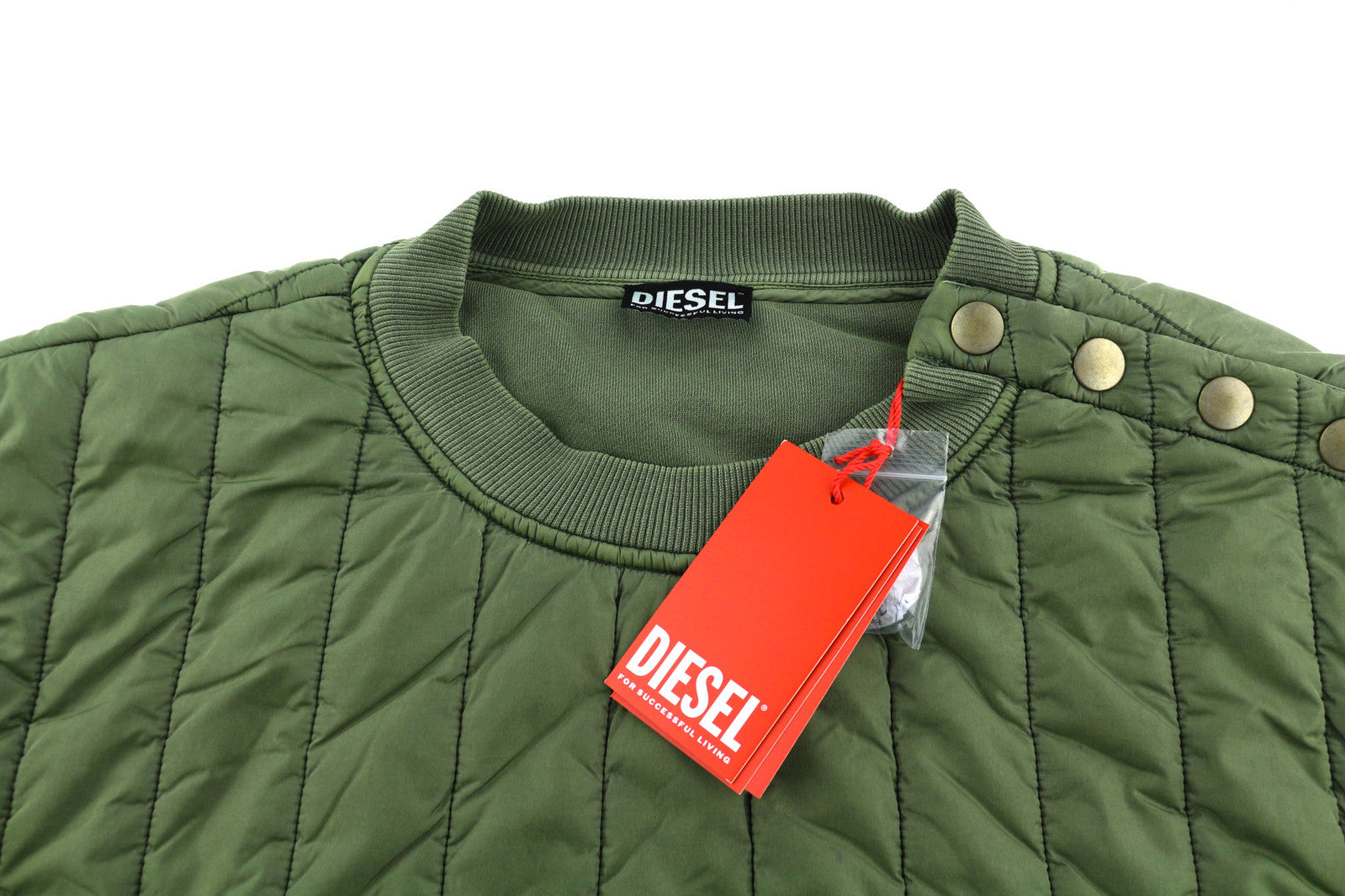 DIESEL S-Holty Men Sweatshirt L Green Pullover Padded Quilted RRP€225