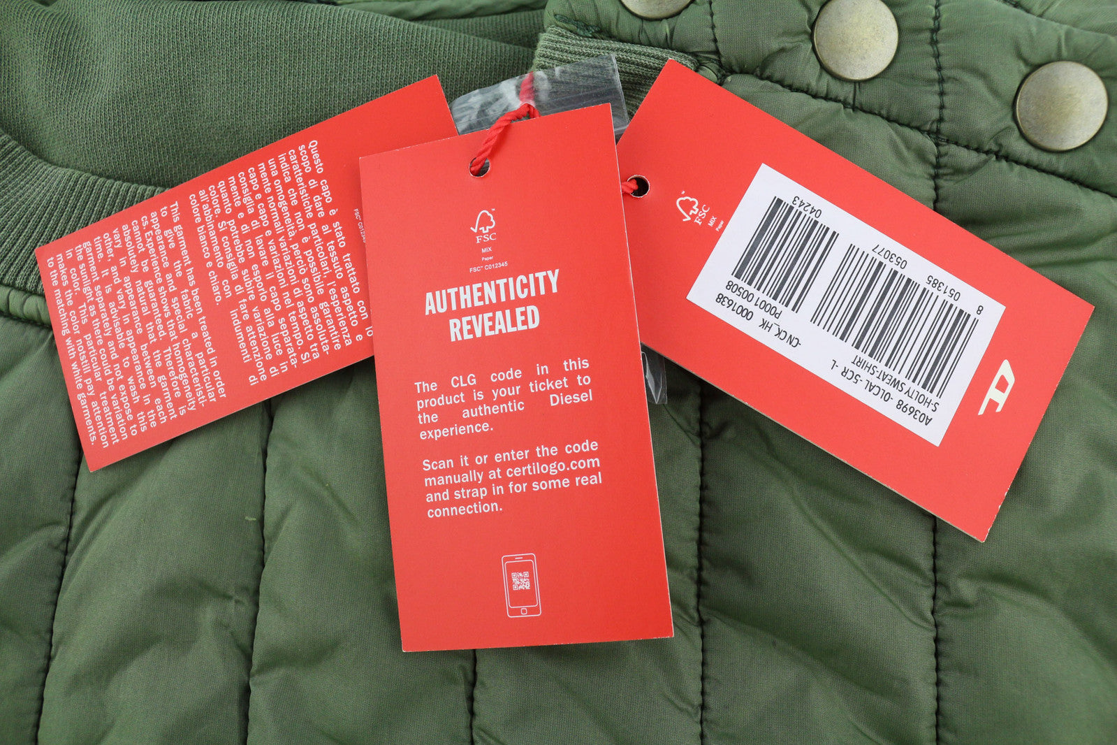 DIESEL S-Holty Men Sweatshirt L Green Pullover Padded Quilted RRP€225