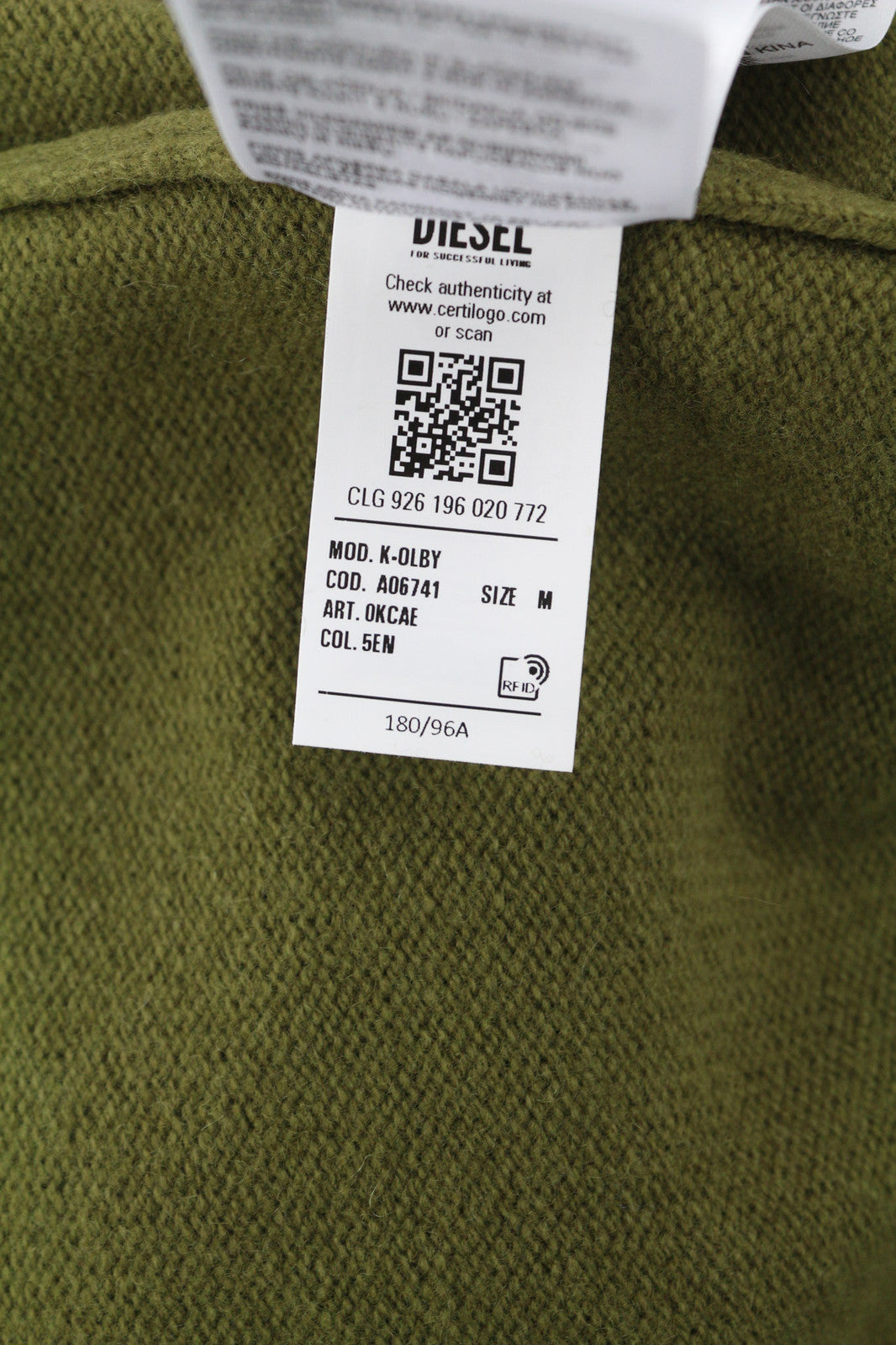 DIESEL K-Olby Men Jumper M Pullover Wool Cashmere Knit Crew Neck Green RRP325