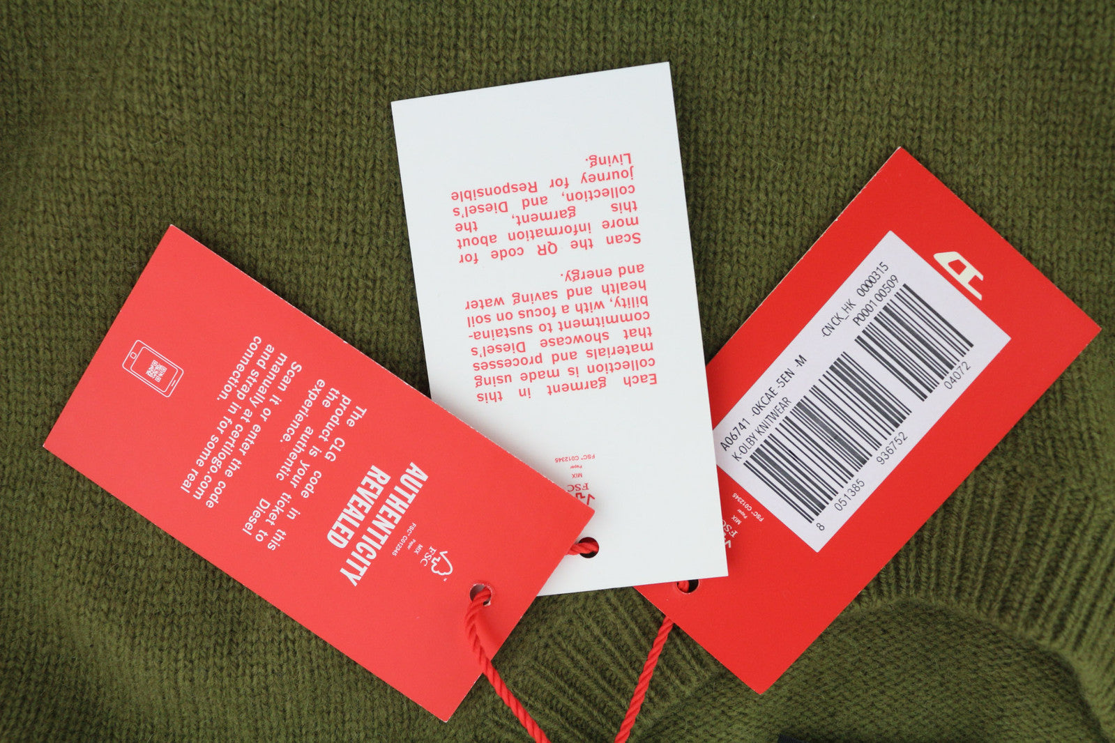 DIESEL K-Olby Men Jumper M Pullover Wool Cashmere Knit Crew Neck Green RRP325