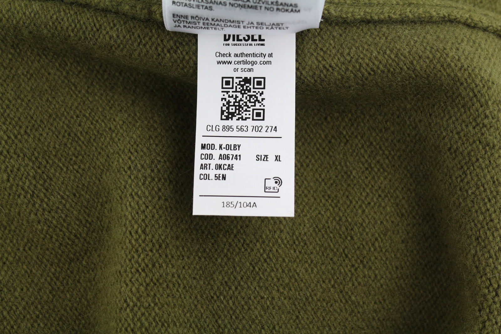 DIESEL K-Olby Men Jumper XL Pullover Wool Cashmere Knitted Green RRP325