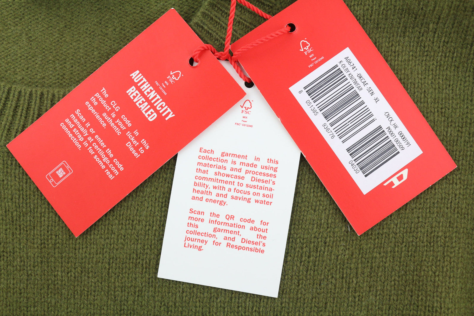 DIESEL K-Olby Men Jumper XL Pullover Wool Cashmere Knitted Green RRP325