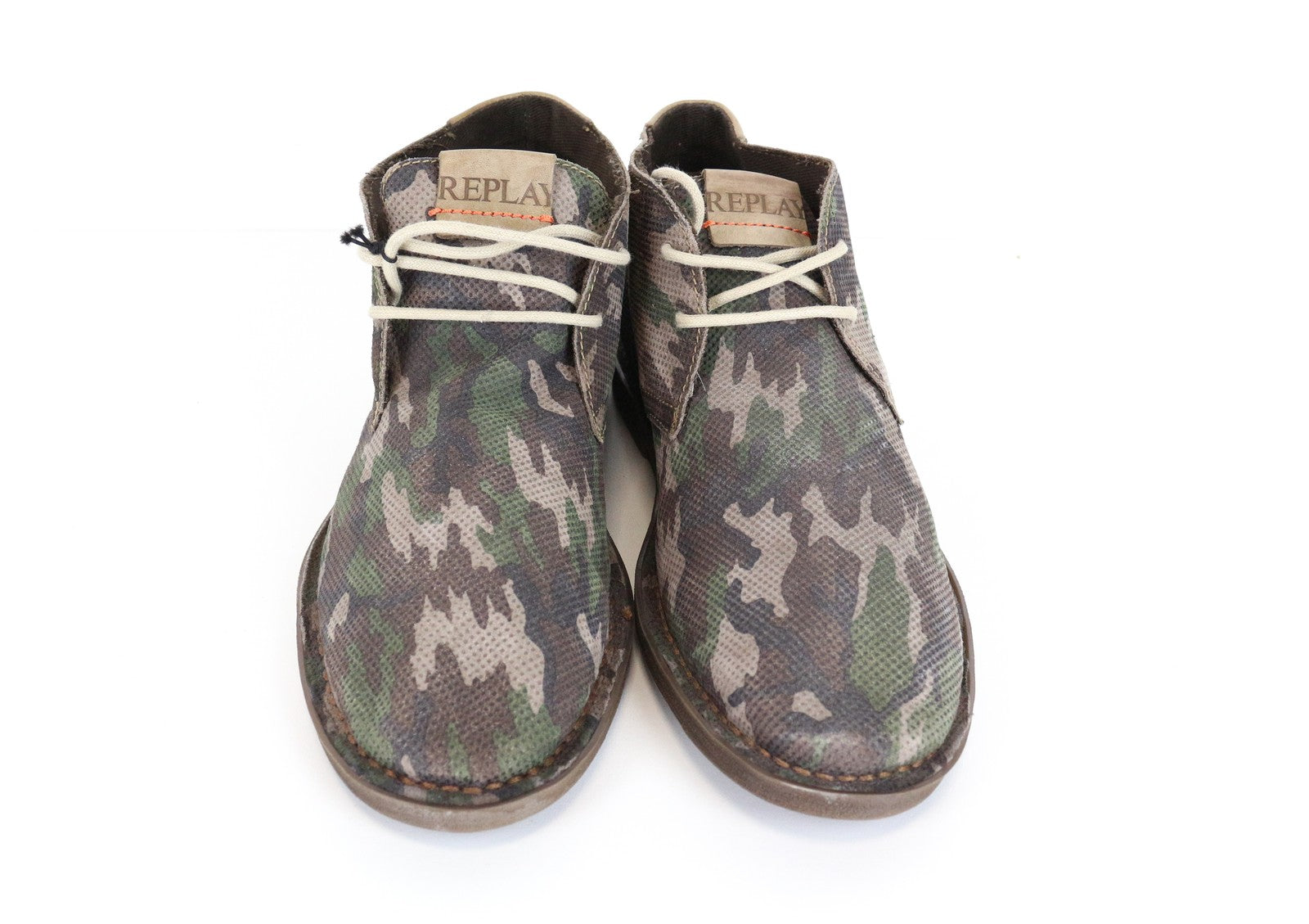 REPLAY EU40 Men's Military Shoes Brown Green Pattern High-Top Laced