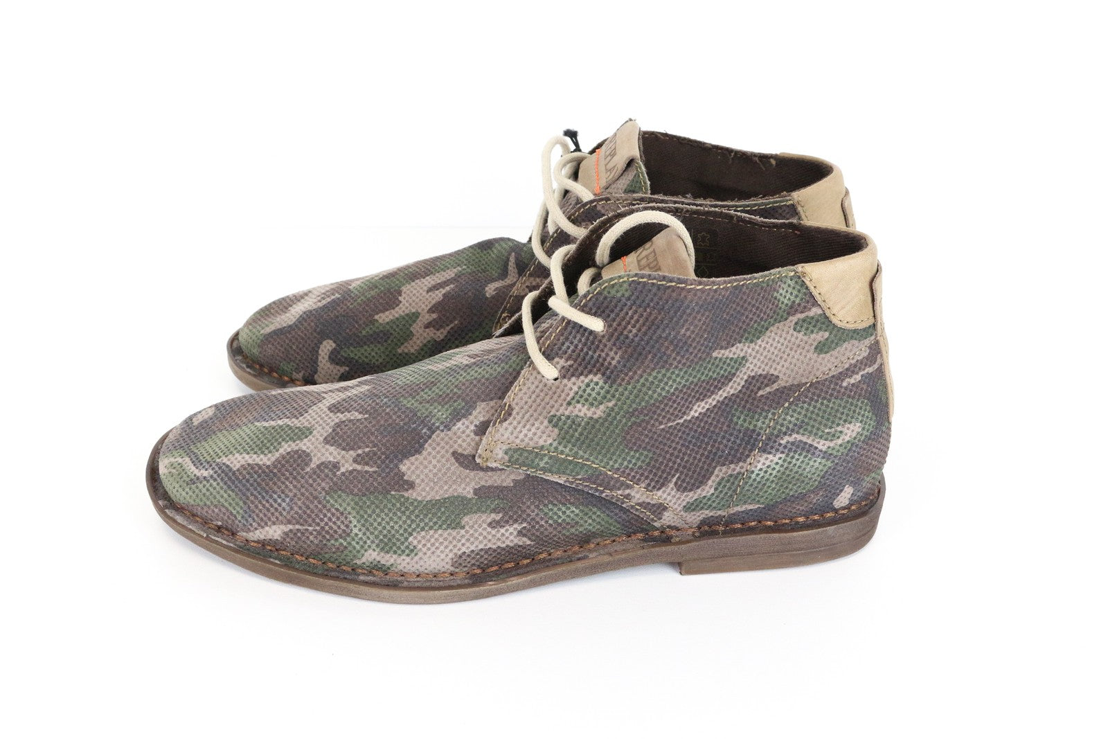 REPLAY EU40 Men's Military Shoes Brown Green Pattern High-Top Laced