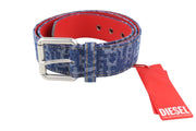 DIESEL B-Monogram Men Belt 105 cm Blue Leather Denim Patterned Casual RRP€150