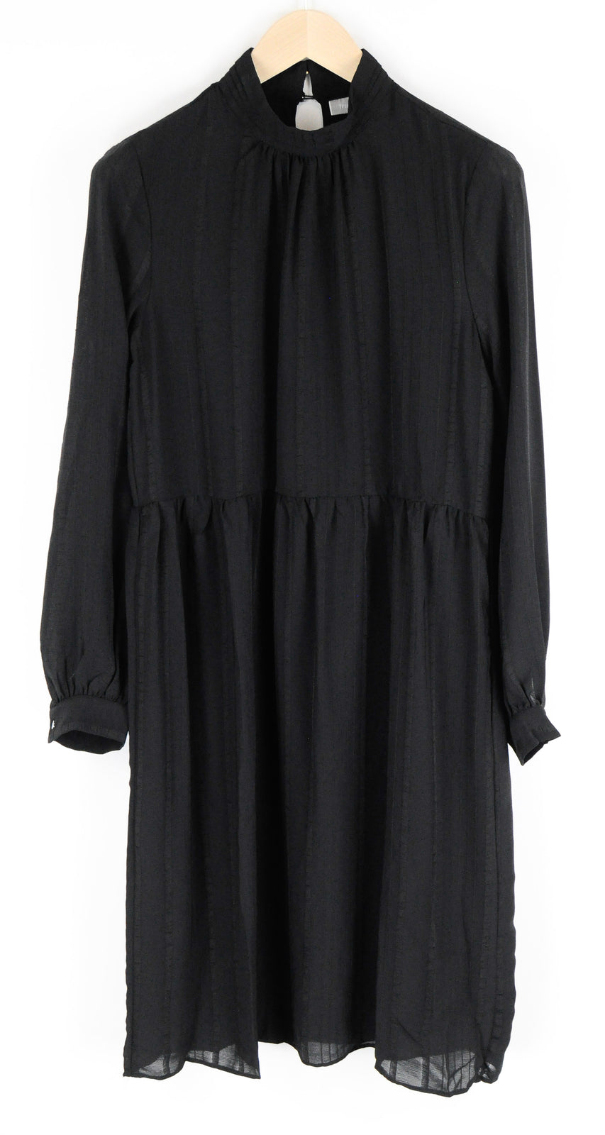 FRANSA Women Dress S Black Round Neck Long Sleeved Pleated Mid-Length Lined