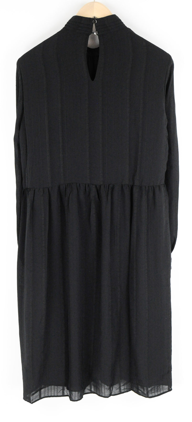 FRANSA Women Dress S Black Round Neck Long Sleeved Pleated Mid-Length Lined