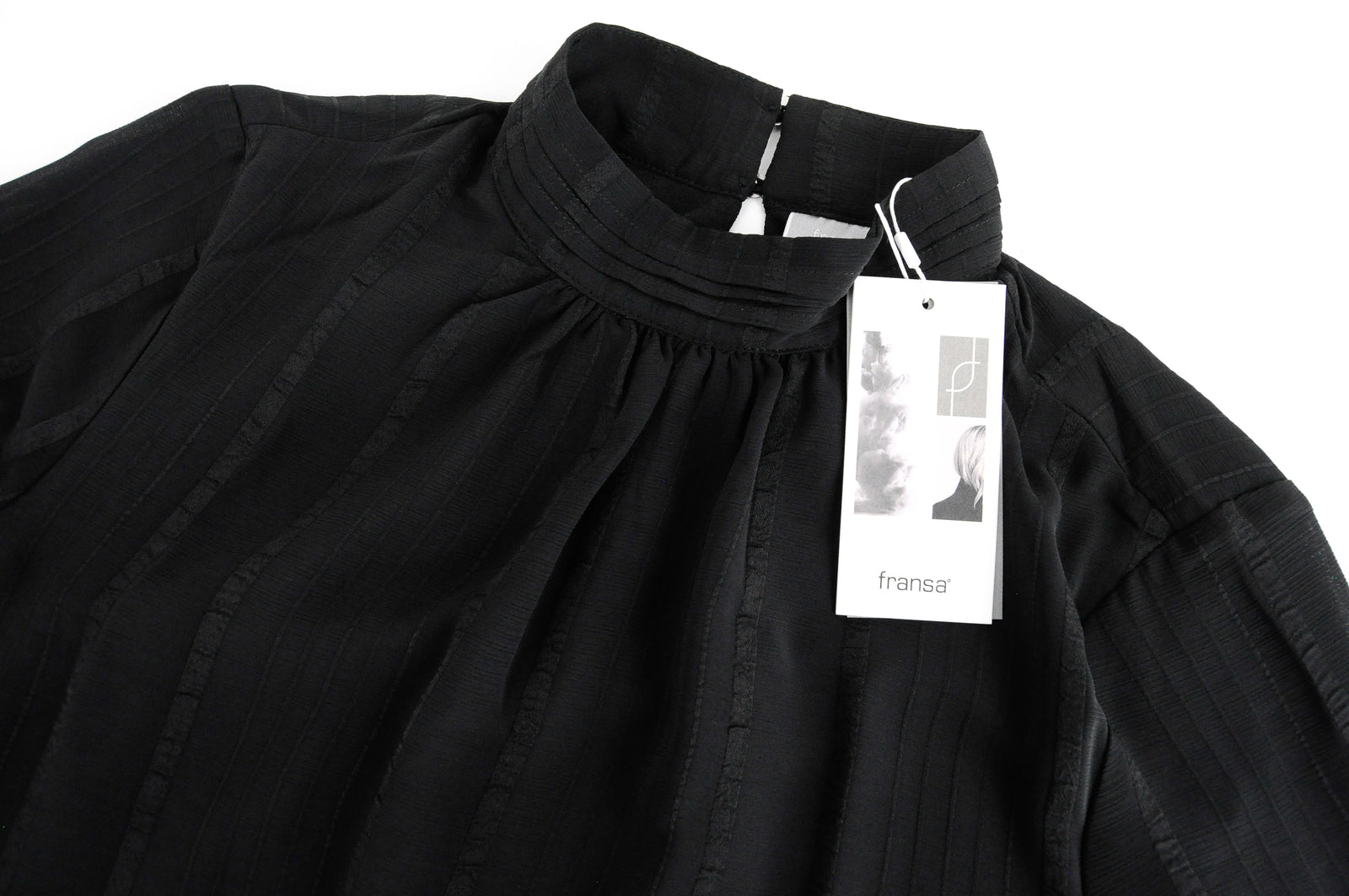 FRANSA Women Dress S Black Round Neck Long Sleeved Pleated Mid-Length Lined