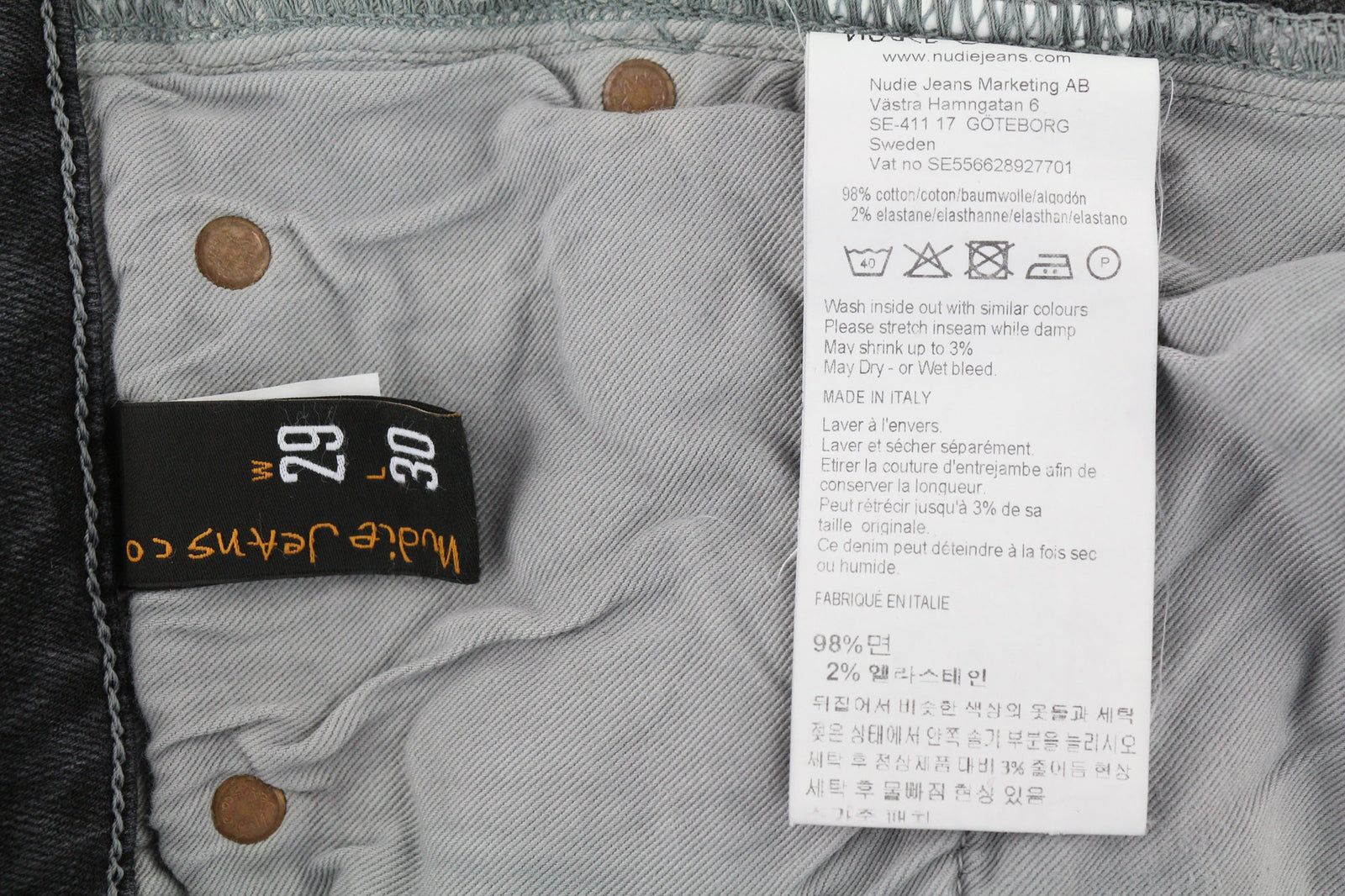 NUDIE JEANS Skinny Lin Men Jeans W29/L30 Tight Fit Washed Cotton Stretch Grey