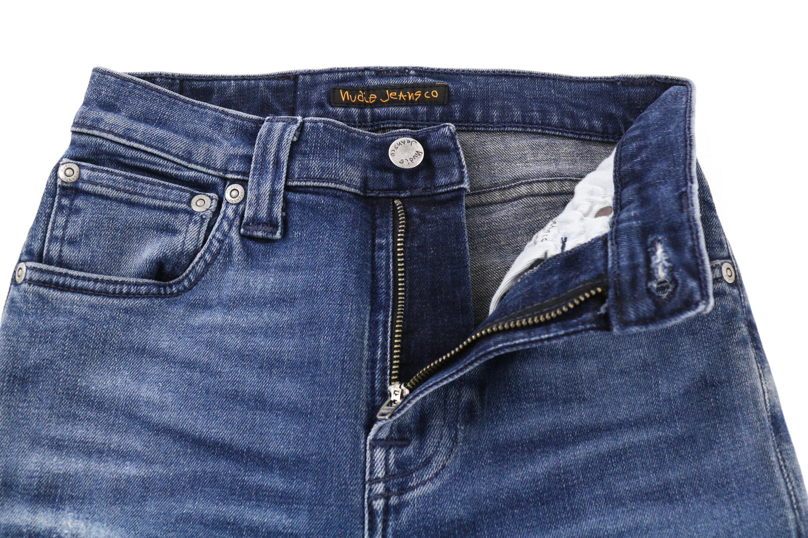 NUDIE JEANS High Kai Women Jeans W24/L30 Slim Fit Wash Blue Cotton Stretch