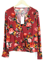 VILA Visaxa Women Blouse EU40 Red Long Sleeved Flower Pattern V-Neck Pullover