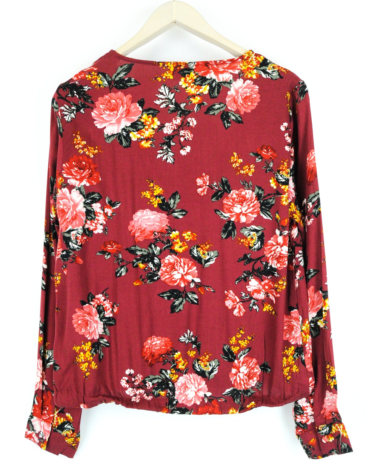 VILA Visaxa Women Blouse EU40 Red Long Sleeved Flower Pattern V-Neck Pullover