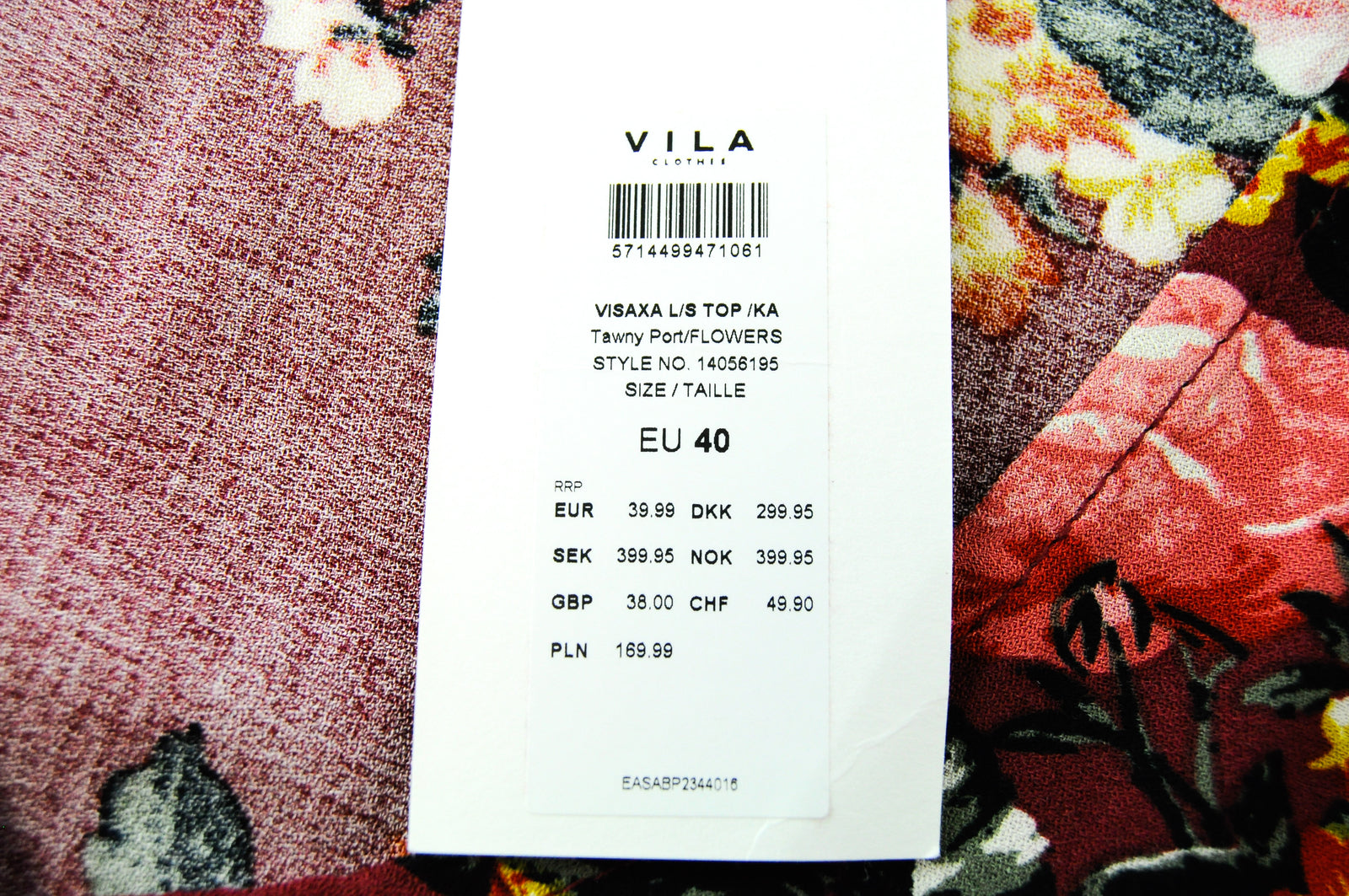 VILA Visaxa Women Blouse EU40 Red Long Sleeved Flower Pattern V-Neck Pullover