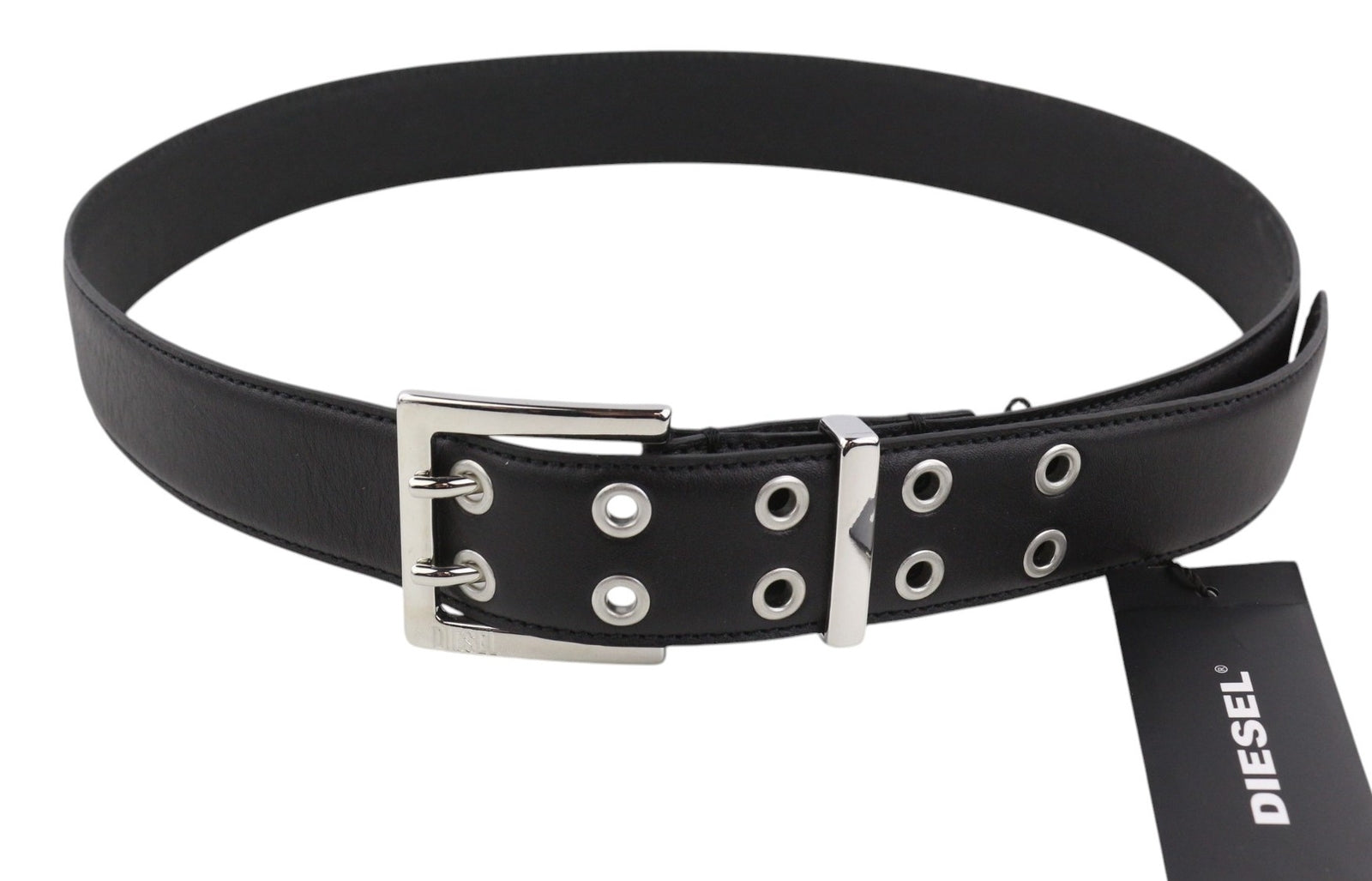 DIESEL B-Rock Men Belt 90 cm Black 100% Leather Eyelet Detail RRP€80