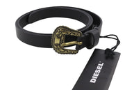 DIESEL B-Texy Women Belt 85 cm Black 100% Leather Metal Buckled Thin